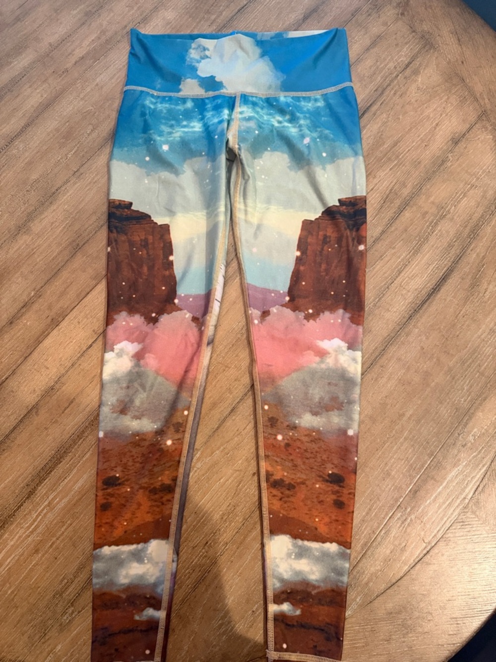 teeki Blue, Brown and Pink Desert Landscape Leggings